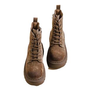 英伦风磨砂皮马丁靴女春秋单靴2025年新款真皮爆款厚底复古短靴子