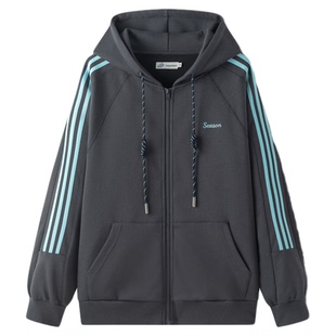 东京岁时记jk原创刺绣日系学院风炭灰色上衣女三条杠长袖卫衣开衫