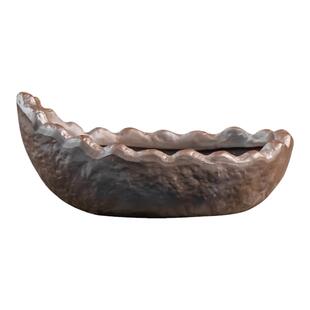 紫砂文竹花盆陶瓷一叶船中式复古创意绿植大口径家用桌面摆件带托