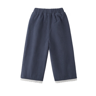 [7A抗菌]女童休闲裤儿童法式花边长裤小童直筒裤春装宝宝春季裤子