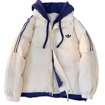 奥特莱斯一折专区】冬季经典条纹连帽棉衣男女款棉服加厚保暖棉袄