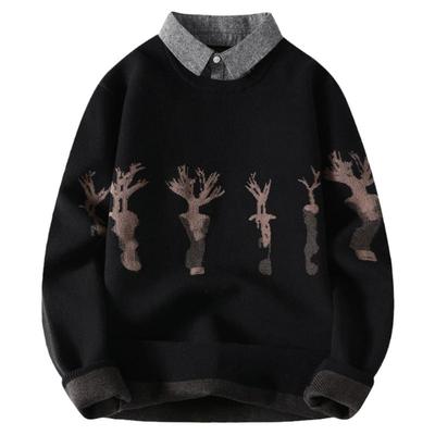 啄木鸟宽松棉质衬衫领保暖毛衣男