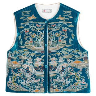 宫小妍【苏绣·庭院人家】真丝丝绒刺绣新中式马甲5060766