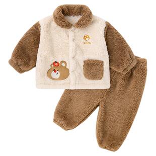 宝宝套装春季男童衣服裤子新款儿童家居服加绒女宝童装加厚春款新