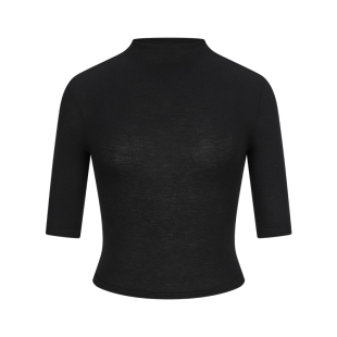 MosesQueen魔西女王黑色半高领短袖t恤中袖修身内搭短款半袖上衣