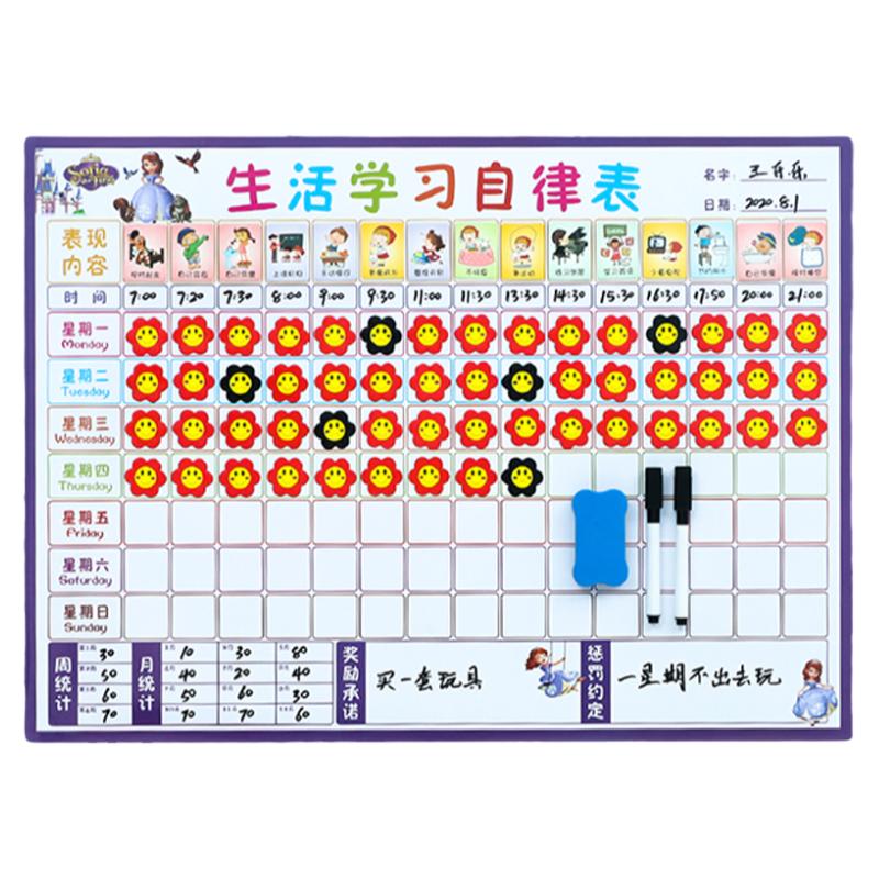 儿童成长自律表磁性墙贴宝宝奖励贴纸积分卡小学生时间管理孩子好习惯养成表扬板记录榜幼儿园学习打卡计划表