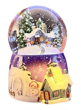 自动旋转飘雪七彩灯水晶球音乐盒
