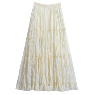 冬天好看褶皱网纱拼接蓬蓬半身裙女秋冬2025新款仙女裙蛋糕裙纱裙