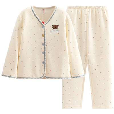 芬腾秋冬季睡衣女空气棉纯棉夹层