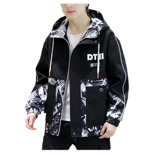 潮牌外套男孩春秋季青少年加绒加厚夹克初中高中学生大童秋天衣服