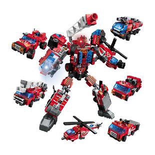 启蒙变形战神金刚机器人拼装积木玩具超集变男孩6合1炽烈战神1416