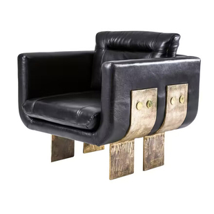 意式轻奢休闲椅高端不锈钢真皮沙发椅别墅豪宅客厅设计师单人椅