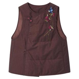 布小匠原创设计全棉绣花夹棉马甲女款新款冬季新中式国风红色马夹