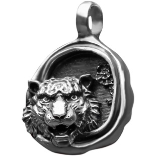 s999足银生肖虎头牌吊坠原创国潮随型牌子情侣纯银项链新中式虎啸