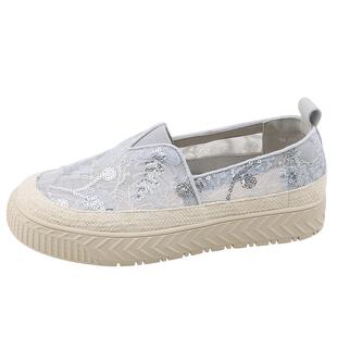 Safiya索菲娅百搭网面透气亮片蕾丝一脚蹬厚底渔夫鞋女款单鞋