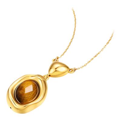 FENS珠宝 18k金项链女守恒系列不规则虎眼石项链颈饰