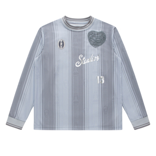 26SS AC风格爱心蕾丝缎感提花条纹复古休闲宽松足球服球衣长袖T恤