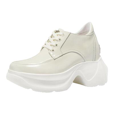 艾今25新款9.5cm增高奶油风皮鞋