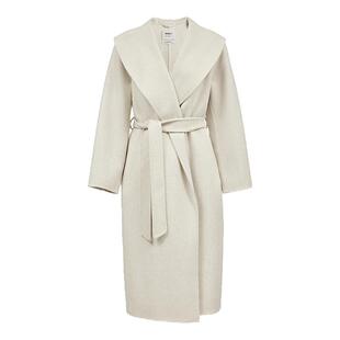 ONLY2025冬季新款100%绵羊毛双面呢睡袍式系带长款毛呢大衣外套女