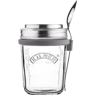 英国Kilner隔夜燕麦杯带刻度牛奶杯子早餐杯带盖勺玻璃酸奶杯便携