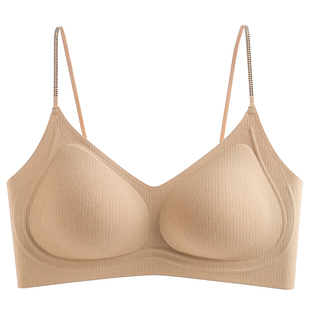 可外露细肩带内衣女小胸聚拢隐形无痕美背文胸罩一体式背心防下垂