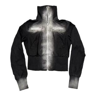 【AGD】RubyDoll做旧牛仔短款外套女立领十字架泼墨设计银色拼接