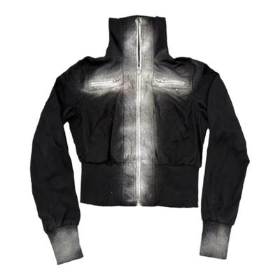 AGDWATTS皮革拼接拉链立领夹克