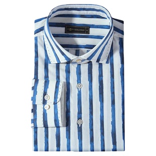 【高定工艺】意式温莎领不规则条纹晕染男士高端纯棉商务长袖衬衫