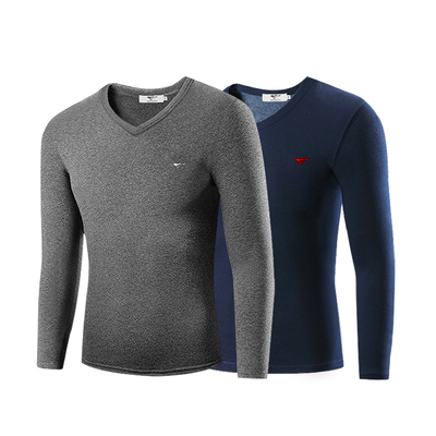 七匹狼加绒加厚秋衣保暖男士V领