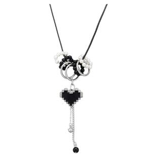 刊赛马赛克爱心项链女日韩冷淡风气质潮流酷配饰千禧亚比古早饰品