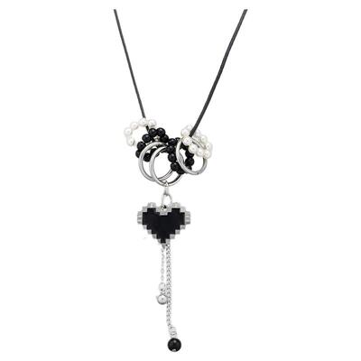 刊赛马赛克爱心项链女日韩冷淡风气质潮流酷配饰千禧亚比古早饰品