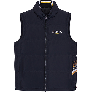 BM男士冬季无袖羽绒服男潮牌马甲条纹立领刺绣短款教练夹克厚外套