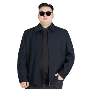 领导夹克衫男大码秋冬厚款经典行政外套胖子商务茄克衫公务员上衣