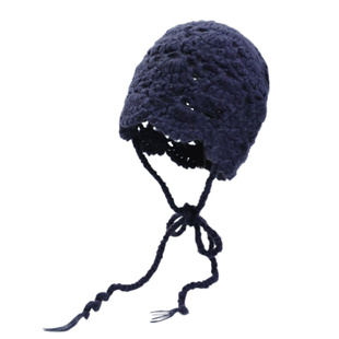 日系手工钩织镂空毛线包头帽子女复古文艺风绑带针织帽百搭套头帽