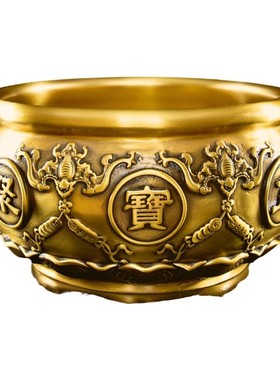 纯铜聚宝盆黄铜招财家用客厅摆件