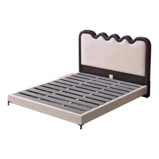 奶油风涟漪真皮床主卧现代简约卧室新款小户型软包齐边床储物婚床
