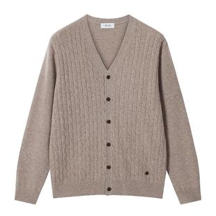 鄂尔多斯1980 男装V领绞花羊绒开衫25年秋冬新品老钱风保暖针织衫