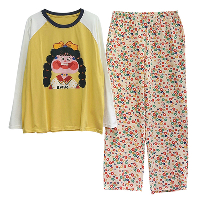 女纯棉可爱睡衣长袖春秋