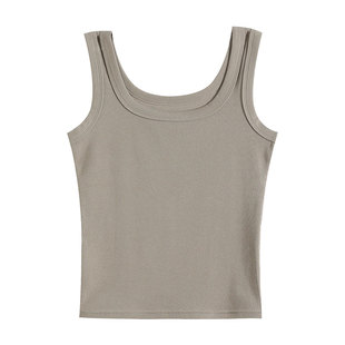 宽肩吊带背心女夏季薄款带胸垫黑色内搭打底外穿遮副乳方领上衣