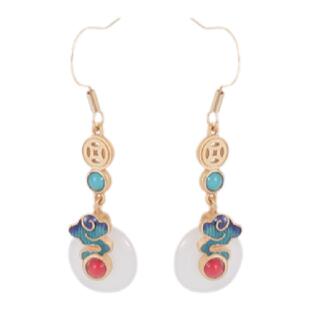 925纯银祥云耳环2022年新款潮中国风复古和田玉转运平安扣耳饰女