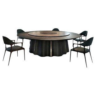 现代极简酒店轻奢岩板电动餐桌大圆桌别墅会所餐厅大理石宴会桌椅