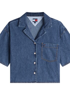 Tommy女纯棉宽松古巴领牛仔衬衫
