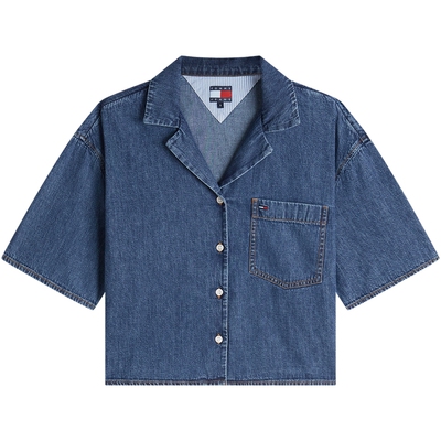 Tommy女纯棉宽松古巴领牛仔衬衫