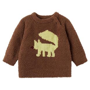 【新品】papa爬爬冬季男女宝宝半边绒毛衣针织衫圆领上衣加绒保暖