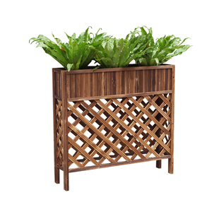 栅栏花盆防腐木花箱碳化木质花架复古怀旧花槽阳台栏杆花格长方形