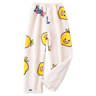 秋冬季标准儿童法兰绒睡裤男女童珊瑚绒家居服安全无刺激保暖裤子