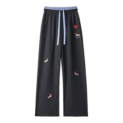 查尔斯桃心腊肠狗刺绣美式休闲裤