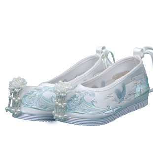 新款汉服鞋子女民族风绣花鞋古装圆头内增高布鞋秀荷鞋古风中式鞋