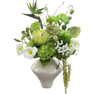 客厅餐厅高档桌面花仿真绣球百合天堂鸟混搭花束陶瓷花瓶装饰摆件