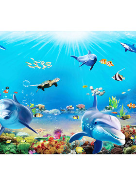 卡通儿童房海洋海豚墙壁纸